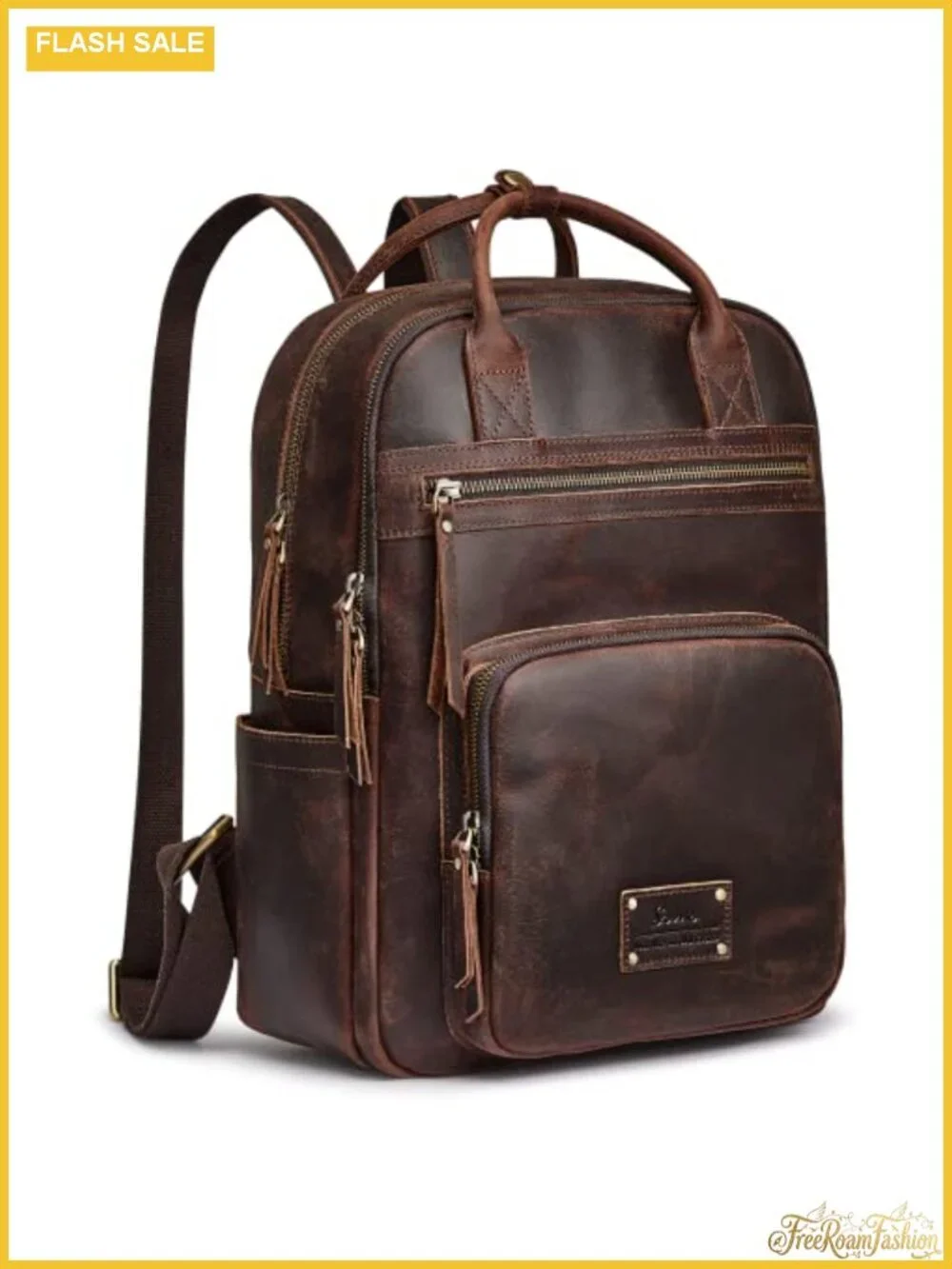 Vintage Genuine Leather Backpack Purse Travel Daypack with Luggage Sleeve